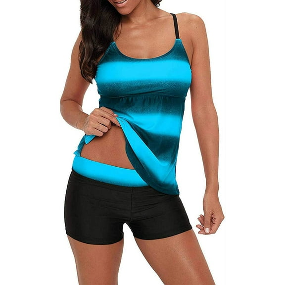 Zando Plus Size Tankini Bathing Suit for Women 2 Piece Tummy Control Swim Suit Modest Swimsuits Top with Shorts Black Blue XXL
