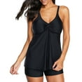 thumbnail image 1 of Zando Plus Size Tankini Swimsuit for Women Plus Size Bathing Suits for Women Butterfly Knot Flounce Tankini Top with Boyshorts Black 3XL, 1 of 5