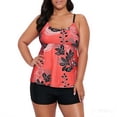 thumbnail image 1 of Zando Plus Size Tankini Swimsuits for Women High Waisted Swimsuits Plus Size Bathing Suit for Women Tummy Control Swim Suits Red Black Leaves XXL, 1 of 6