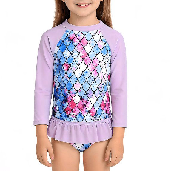Zando Baby Girls Swimsuits 2 Piece Long Sleeve Rash Guard Set with Ruffle Cute Bathing Suits for Toddler UPF 50+ Sun Protection Quick Dry 3-8 Years
