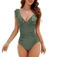 thumbnail image 1 of Zando Ruffled Womens Swimsuits Big V Neck One Piece Swimsuit Women Tummy Control Hot Bathing Suits High Cut Ruched Monokini for Lady Army Green Medium, 1 of 6