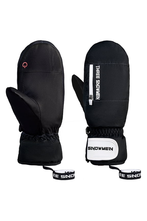 Snow Winter Gloves Women Mittens for Women Cold Weather Mens Ski Gloves Waterproof Insulated with Zipper Pocket Outdoor Sports Warm Mittens Black B M