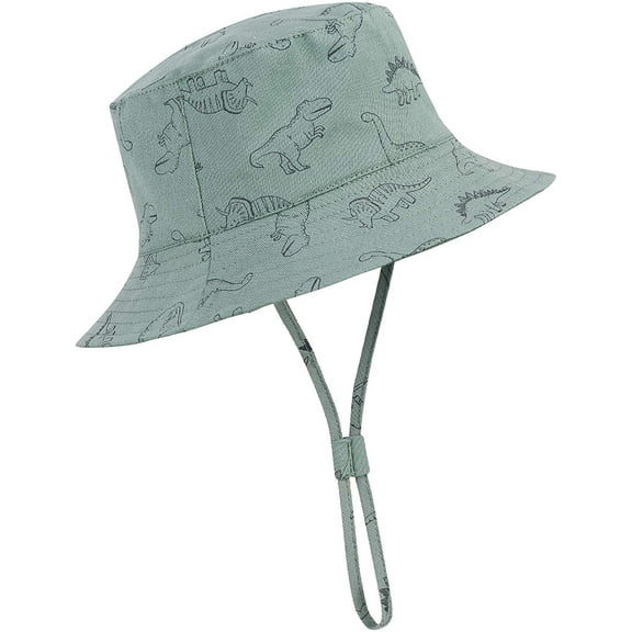 Zando Toddler Baby Sun Bucket Hat Babys Cotton Wide Brim Sun Hats Adjustable Sunscreen Caps Dinosaur Green 6-12 Months