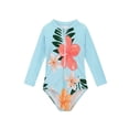 thumbnail image 1 of Zando Toddler Girl Long Sleeve One Piece Swimsuit Little Girl Quick Dry Bathing Suits with Zipper Girl Rash Guard Beachwear UPF 50+ Sun Protection Blue Flower 4-5T, 1 of 6