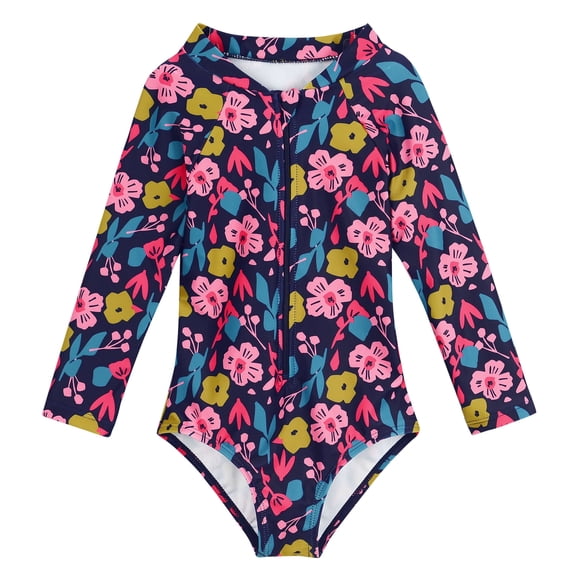 Zando Toddler Girls Long Sleeve Swimsuits Rash Guard One Piece with UV Protection 2-7 Years Kids Bathing Suits