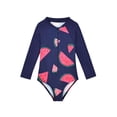thumbnail image 1 of Zando Toddler Girl Long Sleeve One Piece Swimsuit Little Girl Quick Dry Bathing Suits with Zipper Girl Rash Guard Beachwear UPF 50+ Sun Protection Navy Watermelon 3-4T, 1 of 6