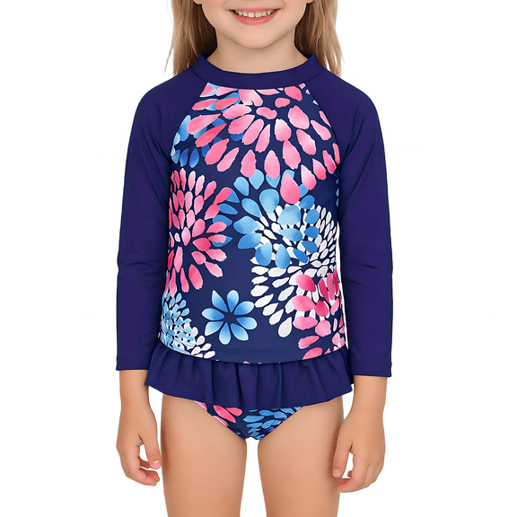 Zando Baby Girls Swimsuits 2 Piece Long Sleeve Rash Guard Set with Ruffle Cute Bathing Suits for Toddler UPF 50 Sun Protection Quick Dry 3-8 Years