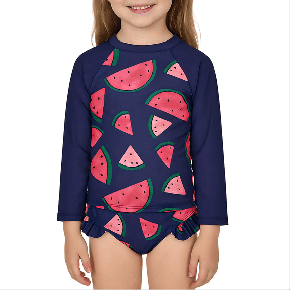 Zando Baby Girls Swimsuits 2 Piece Long Sleeve Rash Guard Set with Ruffle Cute Bathing Suits for Toddler UPF 50+ Sun Protection Quick Dry 3-8 Years