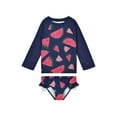 thumbnail image 1 of Zando Toddler Girl Rash Guard Sets Swimsuit Long Sleeve Top and Elastic Bottom with Ruffle Bathing Suits Baby Girl UPF 50+ Sun Protection Swimwear Navy Watermelon 5-6T, 1 of 5