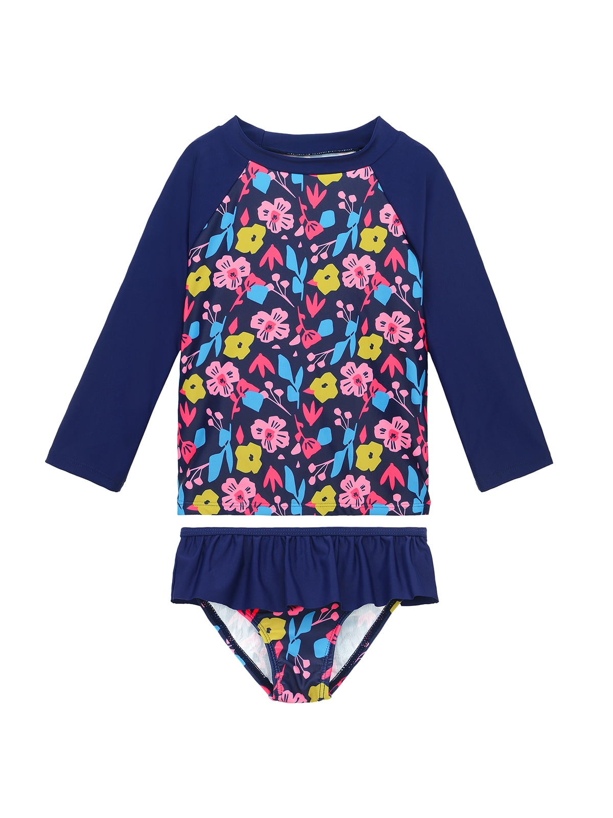 Zando Toddler Girl Rash Guard Sets Swimsuit Long Sleeve Top And Elastic Bottom Ruffle Bathing Suits Baby Upf 50 Sun Protection Swimwear Purple Mermaid 7