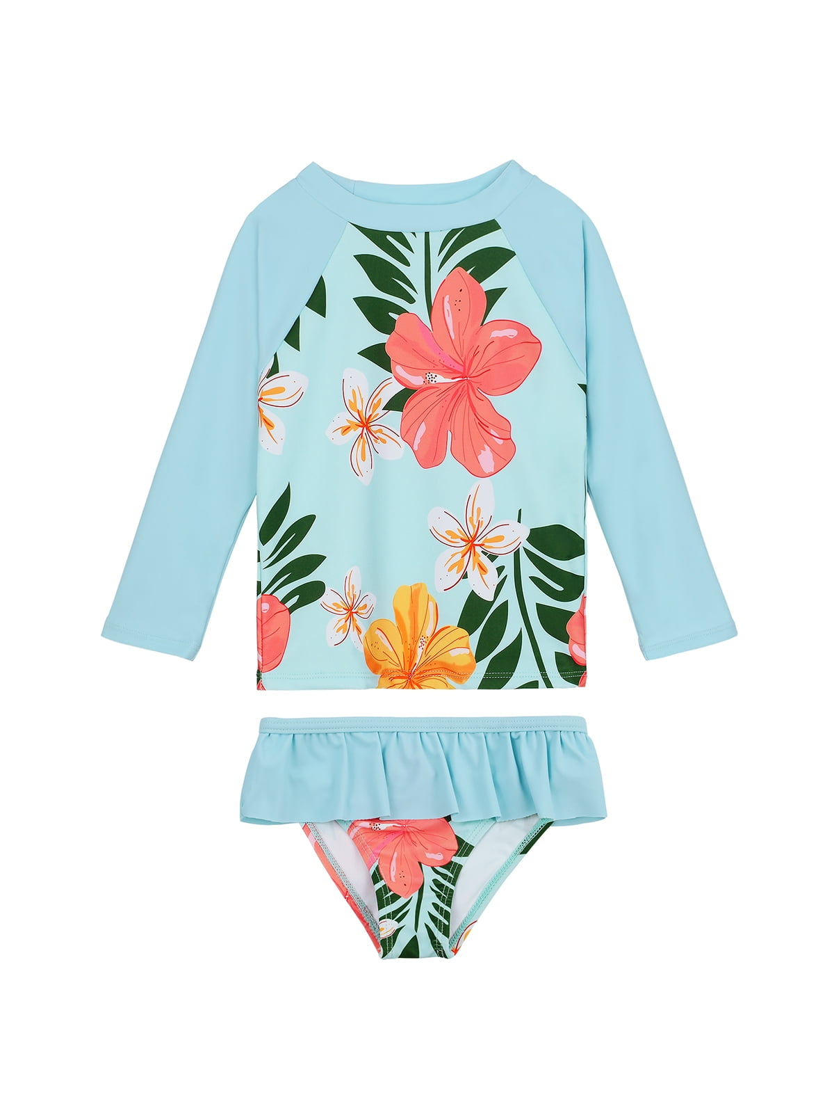 Zando Toddler Girl Rash Guard Sets Swimsuit Long Sleeve Top and Elastic