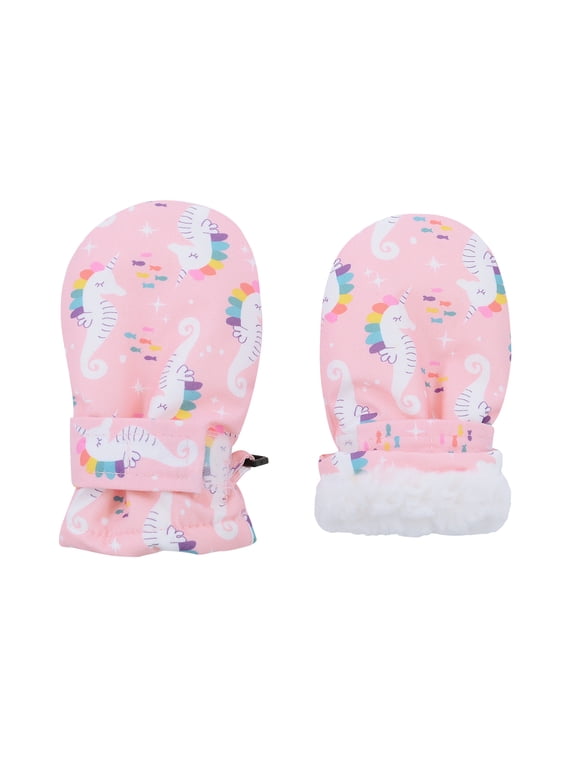 Toddler Kids Ski Gloves for Kids Snow Gloves Waterproof Warm Toddler Mittens for Winter Outdoor Sports Pink Rainbow Seahorse S