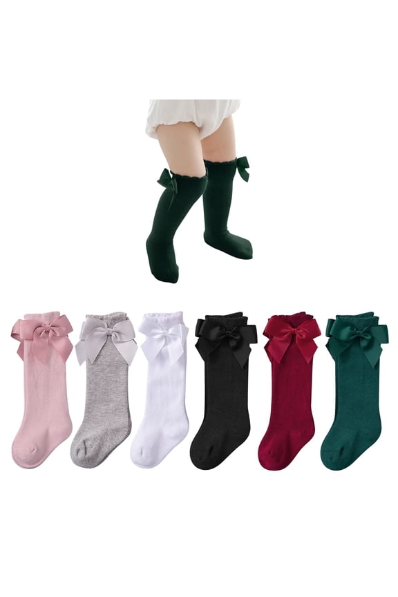 6 Pairs Newborn Socks with Bow Cotton Baby Girl Knee High Socks Ruffled Toddler Girl Socks 2-3T
