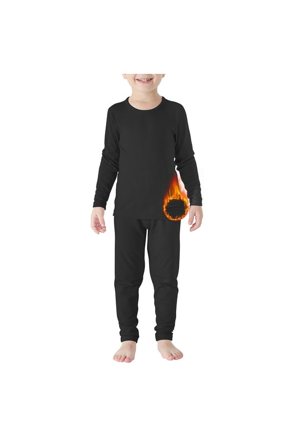 Toddler Thermal Set for Girls Boys Soft Toddler Thermal Underwear Winter Toddler Long Johns Warm Baby Girl Leggings & Shirts Black 90