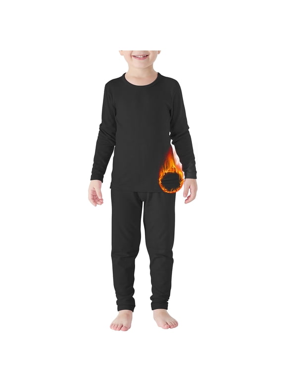 Toddler Thermal Set for Girls Boys Soft Toddler Thermal Underwear Winter Toddler Long Johns Warm Baby Girl Leggings & Shirts Black 90