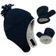 thumbnail image 1 of Zando Baby Kids Winter Hats and Gloves Sets for Boys Navy Blue Warm Polar Fleece Earmuffs Beanie Hat Navy 2-12 Months, 1 of 5