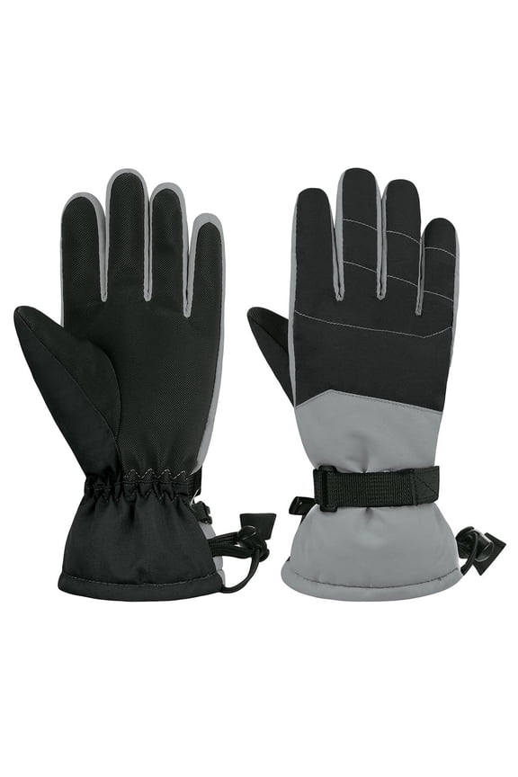 Toddler Winter Gloves Kids Ski Gloves with Zipper Pocket Cold Weather Gloves for Boys and Girls Child Windproof Waterproof Gloves Patchwork Grey 7-10 Years