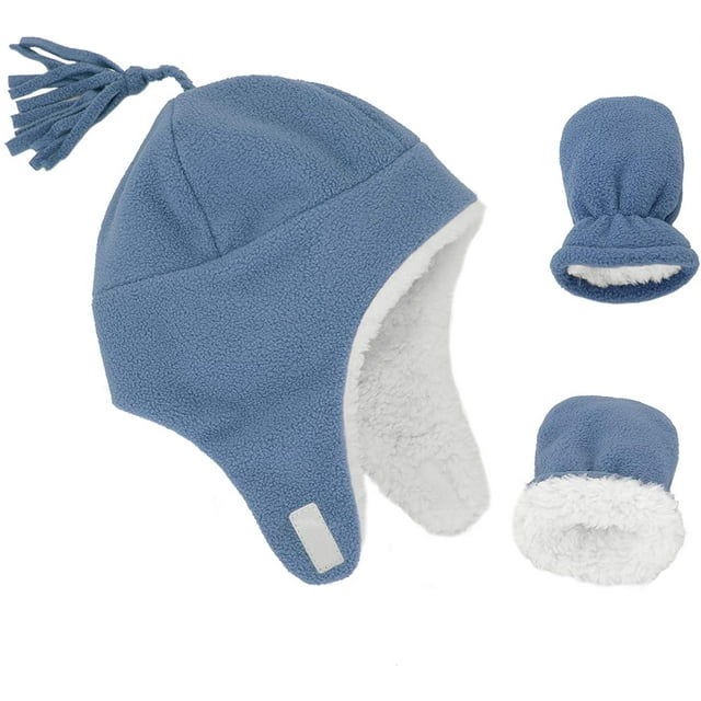 Zando Toddler Winter Hats and Gloves Sets for Boys Blue Polar Fleece