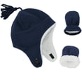 thumbnail image 1 of Zando Toddler Winter Hats and Gloves Sets for Boys Warm Polar Fleece Earflap Beanie Hat Navy Blue 2-12 Months, 1 of 6