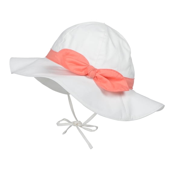 Zando UPF 50 Baby Girl Sun Hat Wide Brim Cotton Breathable Infant Toddler Hats Cute Bowknot Sun Hat for Kids White Orange Bow 12-24 Months