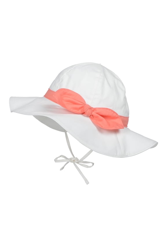 UPF 50+ Baby Girl Sun Hat Wide Brim Cotton Breathable Infant Toddler Hats Cute Bowknot Sun Hat for Kids White Orange Bow 12-24 Months