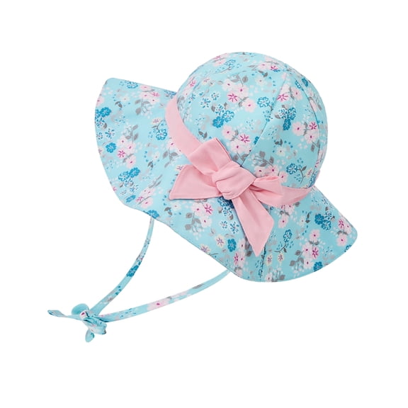 Zando Toddler Sun Hat with Bow for Girls UPF 50 Baby Sun Hat with UV Protection Infant Bonnet-Style Cap Blue Flower 6-12 Months