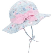 Zando UPF 50+ UV Sun Protection Bowknot Wide Brim Baby Sun Hat Adjustable Chin Strap Outdoor Girls Toddlers Cap Blue Flower S