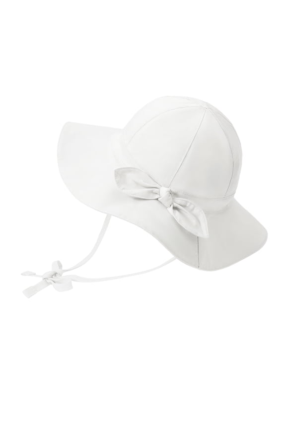UPF 50+ UV Sun Protection Bowknot Wide Brim Baby Sun Hat Adjustable Chin Strap Outdoor Girls Toddlers Cap Ivory White S