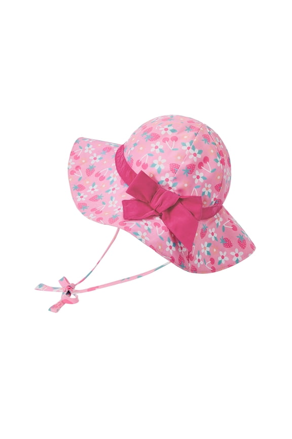 UPF 50+ UV Sun Protection Bowknot Wide Brim Baby Sun Hat Adjustable Chin Strap Outdoor Girls Toddlers Cap Pink Flower M