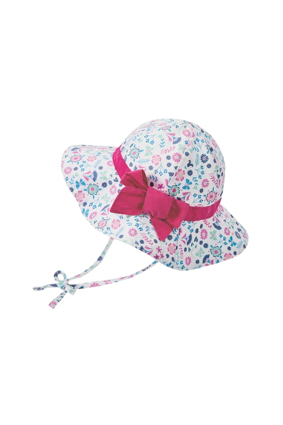 UPF 50+ UV Sun Protection Bowknot Wide Brim Baby Sun Hat Adjustable Chin Strap Outdoor Girls Toddlers Cap White Flower S