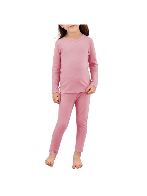 Ultra Soft Thermal Underwear for Girls Long Underwear Kids Long Johns Thermal Set Girls Base Layer Top & Bottom Extreme Cold Pink 100