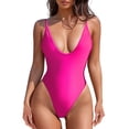 thumbnail image 1 of Zando V Neck Cheeky One Piece Swimsuits for Women High Cut Thong Bathing Suit for Women Tummy Control Swim Romper Lady Hot Pink XL, 1 of 7