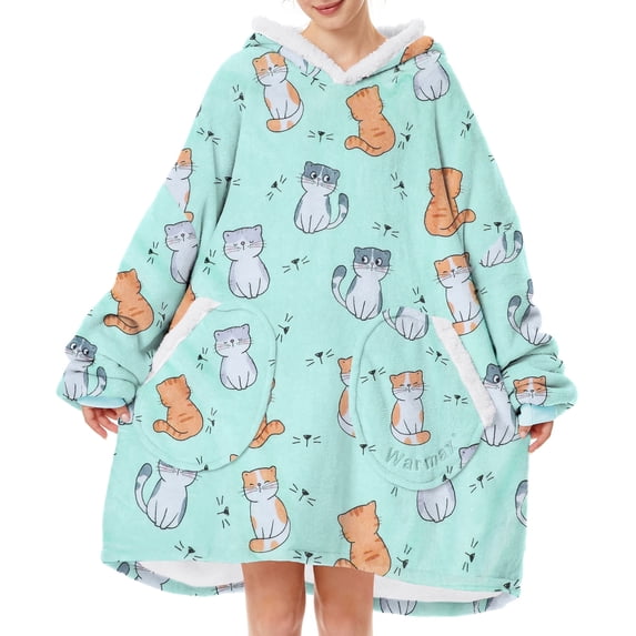 Zando Wearable Blanket Hoodie for Women Oversized Sherpa Fleece Thick Warm Blanket Sweatshirt Cute Cat