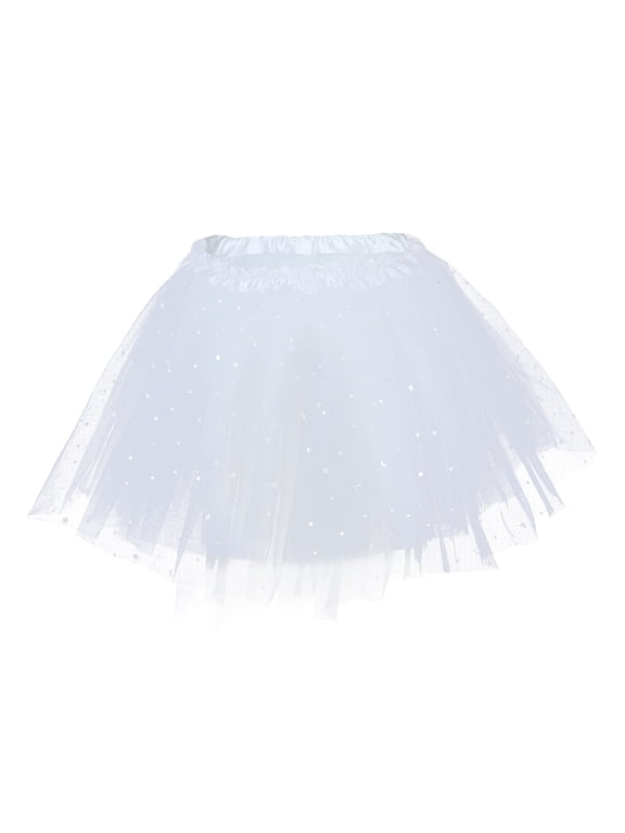 White Tutu Skirt for Girls Layered Stars Sequins Tutu Dress Sparkle Princess Ballet Skirt 2T - 8T