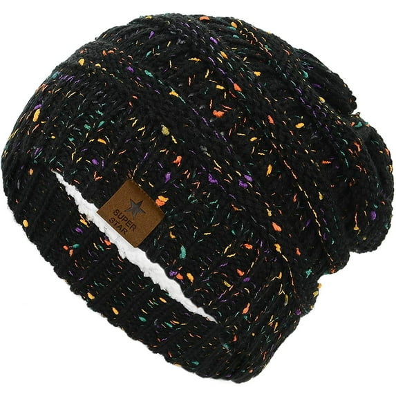 Zando Winter Beanie Hats for Men Women Thick Knit Fleece Beanie Women Men Winter Hat Warm Skiing Beanies Black Mix Colors