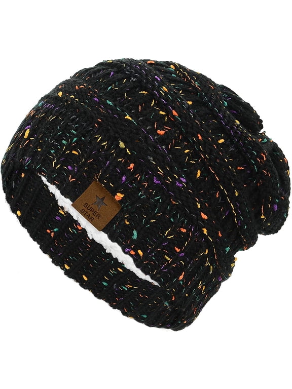 Winter Beanie Hats for Men Women Thick Knit Fleece Beanie Women Men Winter Hat Warm Skiing Beanies Black Mix Colors