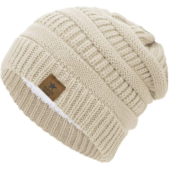 Zando Winter Womens Beanie Winter Thick Solid Fleece Beanie for Women Hat Unisex Warm Skiing Beanies Beige