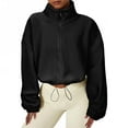 thumbnail image 1 of Zando Women's Fleece Jacket Stand Collar Full Zip Crop Jacket With Pockets Warm Womens Sherpa Coats Outwear Black S, 1 of 9