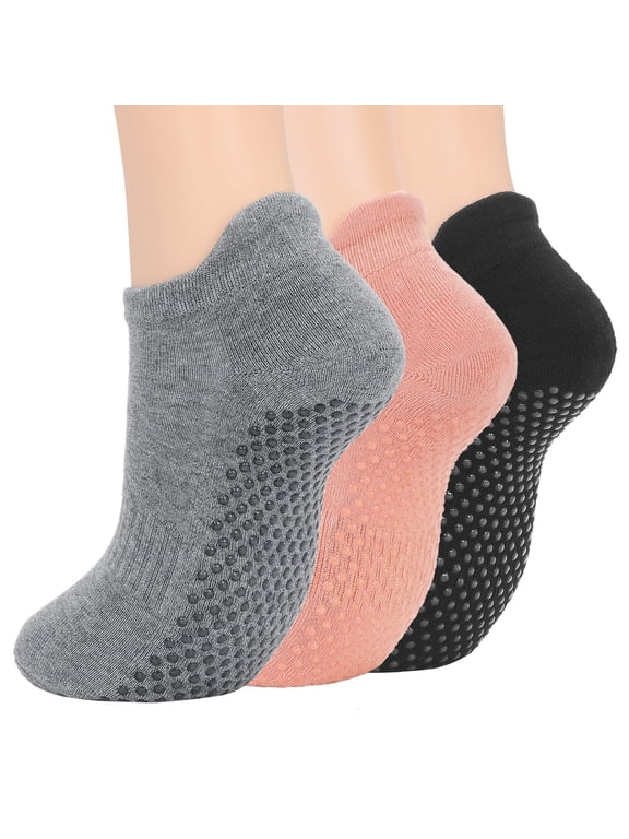 Women's Non Slip Socks Grip Socks for Women Pilates Towless Grippy Cotton Yoga Socks 3 Pairs