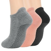 Zando Women's Non Slip Socks Grip Socks for Women Pilates Towless Grippy Cotton Yoga Socks 3 Pairs