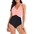 thumbnail image 1 of Zando One Piece Swimsuits for Women Plus Size Tummy Control V Neck Bathing Suit Ruched Slimming Swimwear Pink Black 2XL, 1 of 7