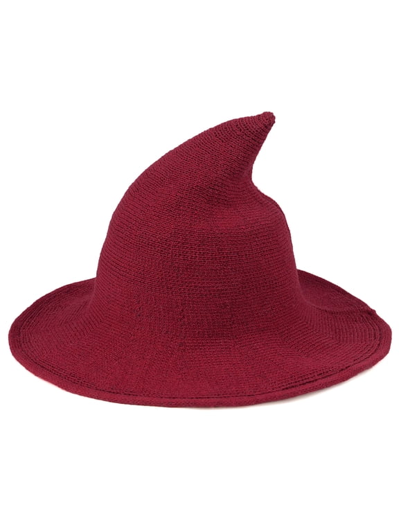 Women's Witches Hat Modern Wool Witch Hat Adult Witchy Hat Party and Daily Spire Knitted Cap Red