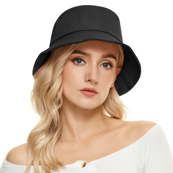 Zando Womens Bucket Hat UV Protection Cotton Solid Colors Sun Hats for Women Mens Beach Hats for Travel Vacation Black One Size