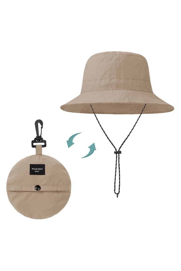 Womens Bucket Hats Packable Foldable Bucket Hats for Men Waterproof Lightweight Fishing Hiking Hat Wide Brim Sun Hats for Women UV Protection Khaki
