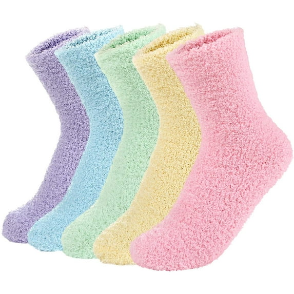 Zando Womens Fuzzy Socks Cozy Warm Fluffy Slipper Socks Winter Fleece Crew Socks Gifts 5 Pairs