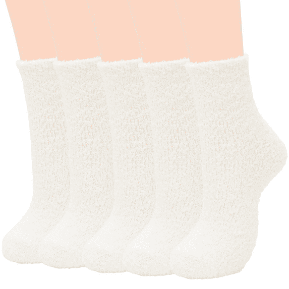 Zando Womens Fuzzy Socks White Socks Cozy Socks Fluffy Socks for Women Fleece Socks 5 Pairs White