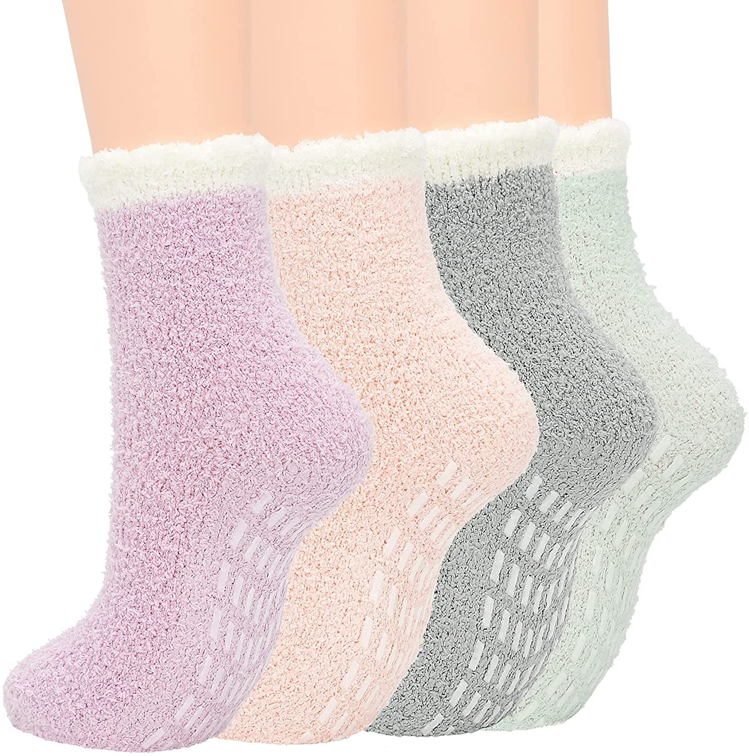 Zando Womens Fuzzy Socks Winter Slipper Socks Non-Slip Grip Socks Warm  Fleece Socks Non Skid Socks Soft Fluffy Socks 4 Classic Color