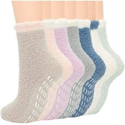 Zando Womens Fuzzy Socks Winter Slipper Socks Non-Slip Grip Socks Warm Fleece Socks Non Skid Socks Soft Fluffy Socks 7 Pairs Colorful Solid
