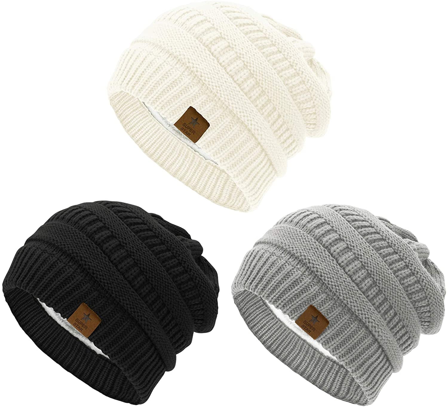 Zando Womens Knit Beanie Winter Thick Fleece Lined Beanie Hats for