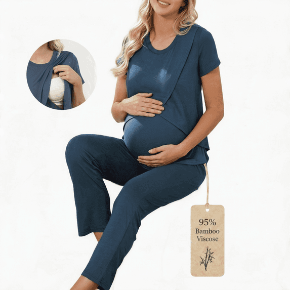 Zando Womens Bamboo Maternity Nursing Pajamas Set Layer Soft Postpartum Lounge Set for Woman Tulip Hem Breastfeeding Woman PJ 2 Piece set